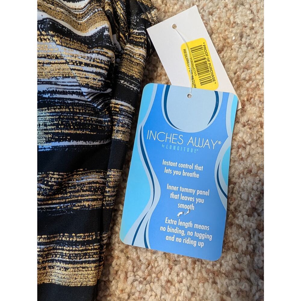 Inches Away Women’s One Piece Swimsuit Black Gold Stripe Size 8 NWT Swim - Picture 12 of 14